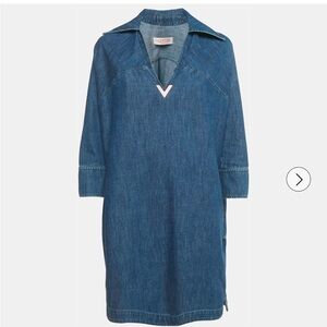 Valentino Blue Denim V Detail Mini Shift Dress S